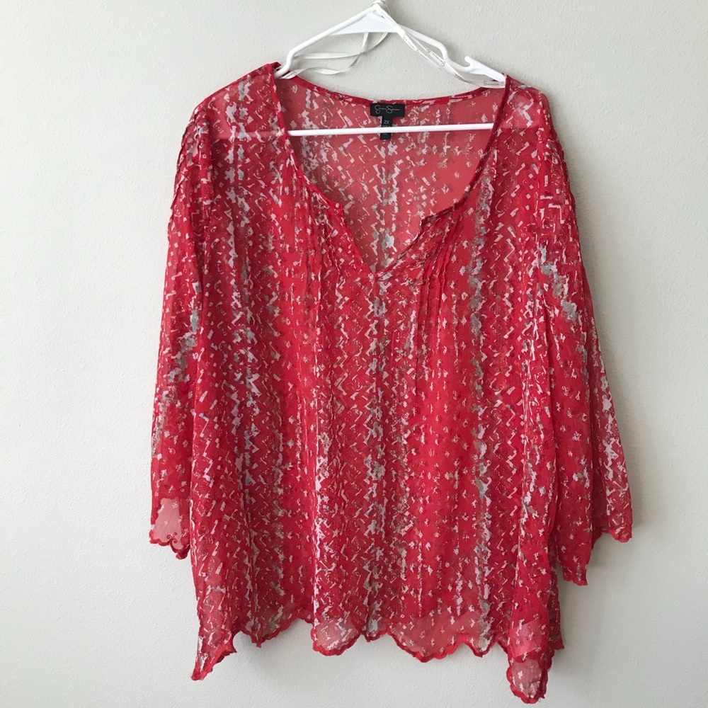 Plus size red flowy blouse